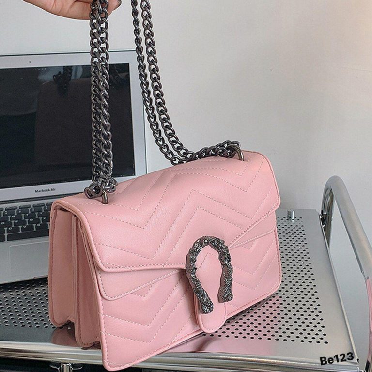 Bolso rosa aplique y cadena plomo 25cm* 15cm A-372 C-B